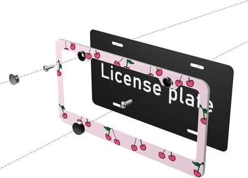Delerain Cherry 2Pcs License Plate Frame, Aluminum Metal with Screw Caps 2 Holes Car Tag Cover Holder Frames or US Standard Vehicles in Kuwait