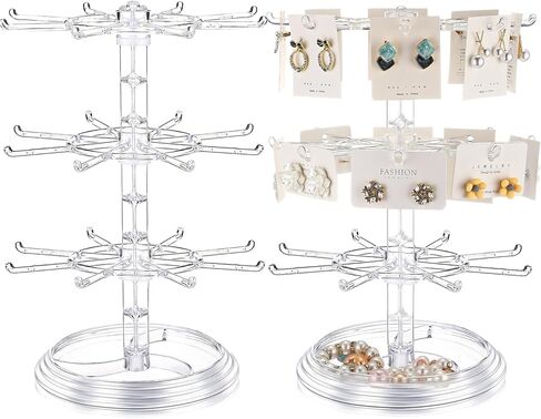 2 Pcs Rotating Jewelry Display Stands Plastic 3 Tier Spinning Display Rack for Vendors Events Necklace Keychain Earring Holder Retail Display Supplies (Clear) in Kuwait