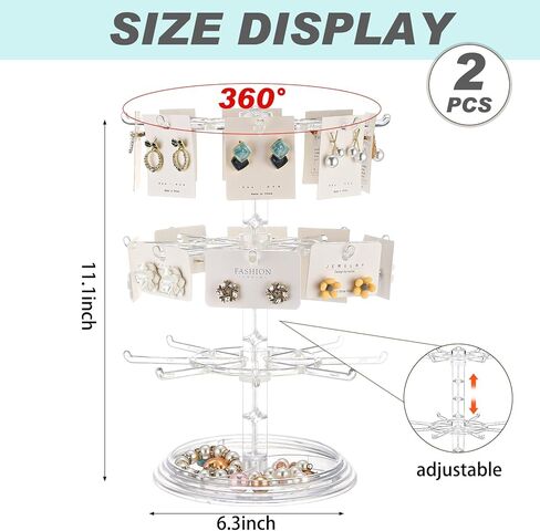 2 Pcs Rotating Jewelry Display Stands Plastic 3 Tier Spinning Display Rack for Vendors Events Necklace Keychain Earring Holder Retail Display Supplies (Clear) in Kuwait