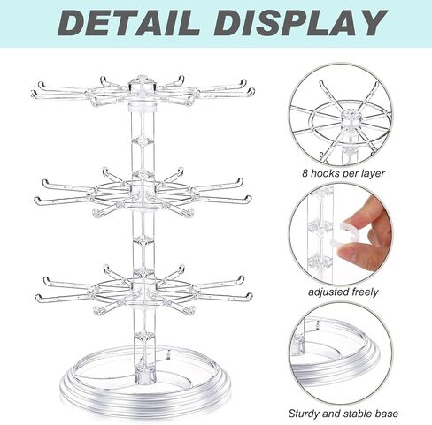 2 Pcs Rotating Jewelry Display Stands Plastic 3 Tier Spinning Display Rack for Vendors Events Necklace Keychain Earring Holder Retail Display Supplies (Clear) in Kuwait
