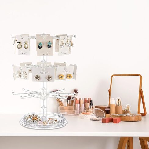 2 Pcs Rotating Jewelry Display Stands Plastic 3 Tier Spinning Display Rack for Vendors Events Necklace Keychain Earring Holder Retail Display Supplies (Clear) in Saudi Arabia