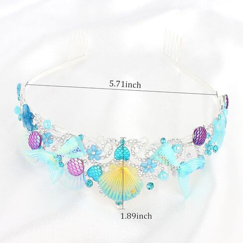 تاج حورية البحر لديكورات أعياد الميلاد - تيجان صدف للنساء والفتيات، زي حورية البحر تاج الأميرة - أزرق in Kuwait