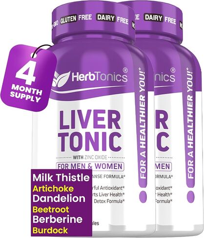 Herbtonics Liver Cleanse Detox & Repair | 20-in-1 Liver Detox Complex | Milk Thistle Supplement with Artichoke, Dandelion, Turmeric, Berberine | Dose for Your Liver | 120 Vegan Capsules in Kuwait