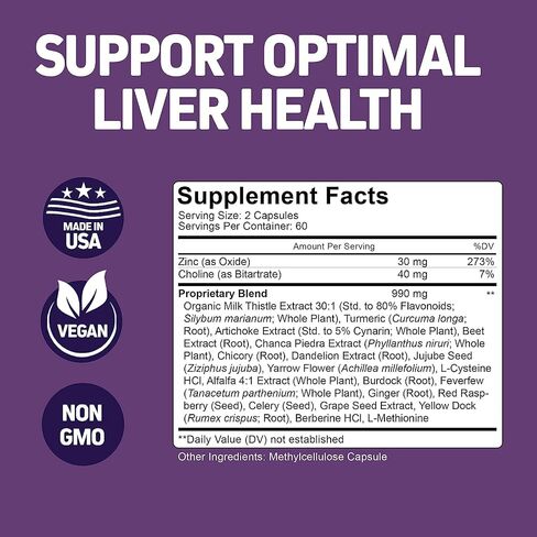 Herbtonics Liver Cleanse Detox & Repair | 20-in-1 Liver Detox Complex | Milk Thistle Supplement with Artichoke, Dandelion, Turmeric, Berberine | Dose for Your Liver | 120 Vegan Capsules in Kuwait