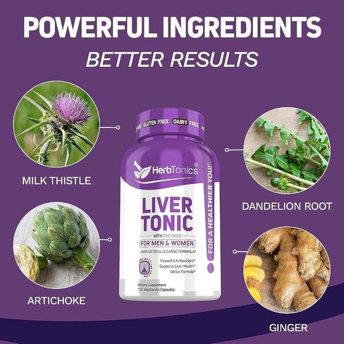 Herbtonics Liver Cleanse Detox & Repair | 20-in-1 Liver Detox Complex | Milk Thistle Supplement with Artichoke, Dandelion, Turmeric, Berberine | Dose for Your Liver | 120 Vegan Capsules in Kuwait