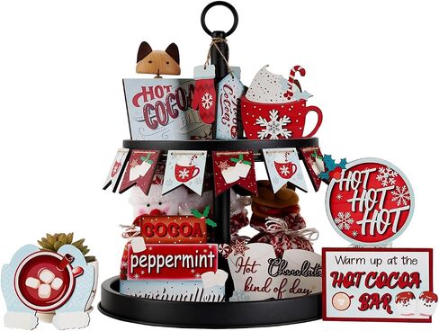 17 Pcs Rustic Santa Claus Christmas Tiered Tray Decorations Set Christmas Wooden Signs Joy Tiered Tray Decor Table Signs for Joy Christmas Winter Table Centerpieces Home Decorations in Saudi Arabia
