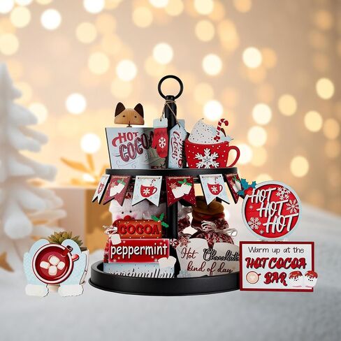 17 Pcs Rustic Santa Claus Christmas Tiered Tray Decorations Set Christmas Wooden Signs Joy Tiered Tray Decor Table Signs for Joy Christmas Winter Table Centerpieces Home Decorations in Saudi Arabia