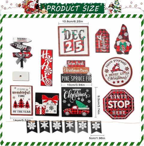 17 Pcs Rustic Santa Claus Christmas Tiered Tray Decorations Set Christmas Wooden Signs Joy Tiered Tray Decor Table Signs for Joy Christmas Winter Table Centerpieces Home Decorations in Saudi Arabia