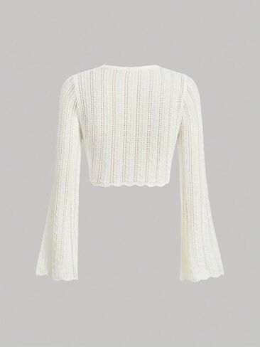 Floerns Women's Scallop Trim Trumpet Long Sleeve Tie Front Cardigan Crop Top in Kuwait