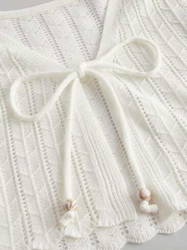 Floerns Women's Scallop Trim Trumpet Long Sleeve Tie Front Cardigan Crop Top in Kuwait