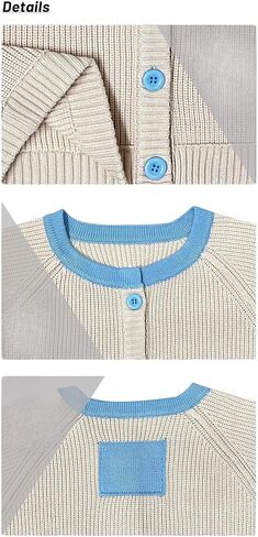 Sumleno Womens Y2k Button Down Patchwork Sweaters Crewneck Open Front Crop Knitted Jacket Vintage Aesthetic Cardigan in Kuwait
