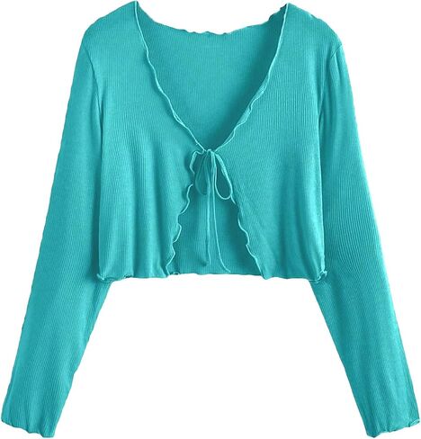 Floerns Women's Plus Size Long Sleeve Rib Knit Tie Front Cropped Cardigan in Saudi Arabia