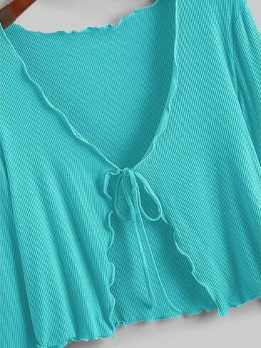 Floerns Women's Plus Size Long Sleeve Rib Knit Tie Front Cropped Cardigan in Saudi Arabia