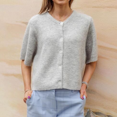 Women Cropped Cardigan Sweaters Open Front Short Sleeve Button Down Knit Top Outwear for Fall Winter in Saudi Arabia