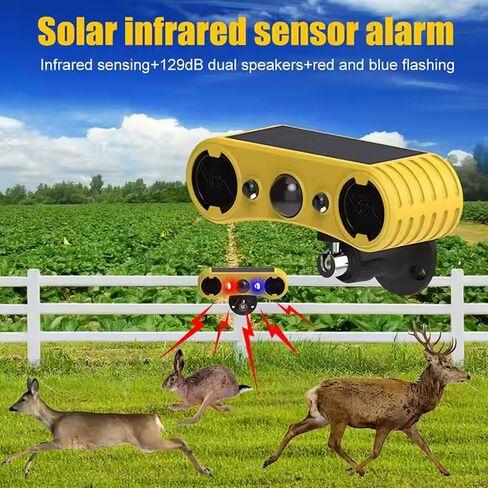 Solar Outdoor Motion Sensor Alarm: Infrared Induction Alarm,2*129dB SoundOutdoor Motion Detectors ,Ultrasonic Security Alarm with Red/Blue Flashing Light for Home,Villa,Yard in Saudi Arabia