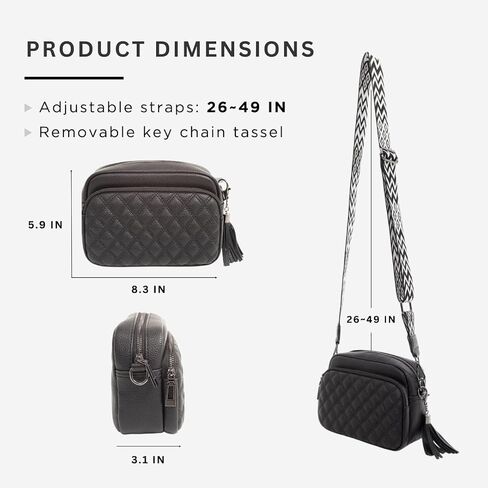 Diana Quilted Vegan Leather Women’s Crossbody Bag - Purse with 2 Adjustable Straps, Zip Pockets, Travel Handbag, Everyday Use in Saudi Arabia