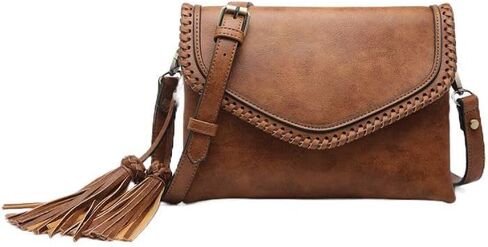 JEN & CO. Sloane Crossbody - محفظة جلدية نباتية للنساء، حزام قابل للتعديل، محفظة شرابة مزخرفة in Kuwait