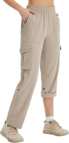 BALEAF Women's Hiking Pants Water Resistant Convertible Cargo Capri Roll Up Capri UPF50+ Zipper Pockets Clothing Travel in Saudi Arabia