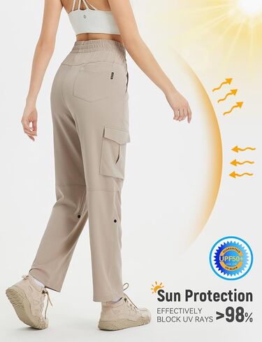 BALEAF Women's Hiking Pants Water Resistant Convertible Cargo Capri Roll Up Capri UPF50+ Zipper Pockets Clothing Travel in Saudi Arabia