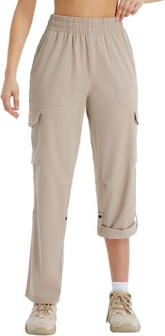 BALEAF Women's Hiking Pants Water Resistant Convertible Cargo Capri Roll Up Capri UPF50+ Zipper Pockets Clothing Travel in Saudi Arabia