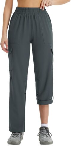 BALEAF Women's Hiking Pants Water Resistant Convertible Cargo Capri Roll Up Capri UPF50+ Zipper Pockets Clothing Travel in Saudi Arabia