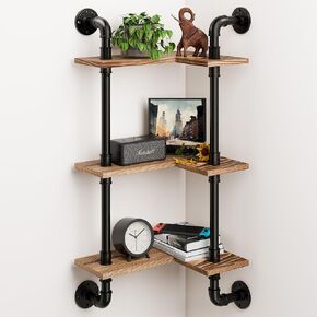 MVPSONAF Industrial Pipe Shelving Pine Wood Floating Bathroom Shelves Wall Mounted L Shaped Corner Shelf for Bedroom Living Room Wall Storage