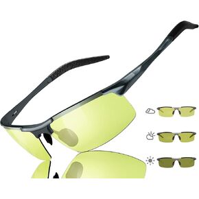 TJUTR Men's Night Vision Driving Glasses, Polarized Photochromic Safety Glasses, Anti Glare Enhance Vision for Day and Night