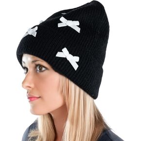 Funky Junque Beanie for Women Winter Hats Chenille Velvet Bow Knit Ladies Warm Ski Cap Fashion