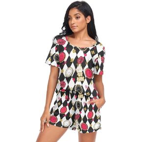 Fustylead Womens Flower Floral Pajama 2 Piece Set Variety of Background Short Sleeve Lounge Soft Sleepwear with Pockets S-XXL