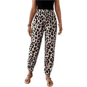 Milumia Women's Leopard Print Jogger Pants Elastic High Waisted Long Trousers