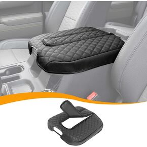 Hoolcar Armrest Pad Cover Car Center Console Protector Compatible with Chevrolet Silverado 2019-2024, for Suburban 2020-2024, PU Leather Console Lid Replacement, Black