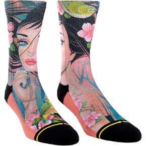 MERGE4 Umijoo Cherry Lane Crew Socks for Women Cute Pink Comfy Padded Soles Non Slip Compression Socks