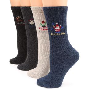 MIRMARU Women’s 4 Pairs Wool Blend Thick Soft Knitted Warm Cozy Fashion Novelty Casual Crew Socks