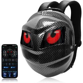 Black Knight Backpack with LED Eyes,Hard Shell Motorcycle Helmet Bag,Programmable Riding Travel Laptop Shoulder Bag (Black)