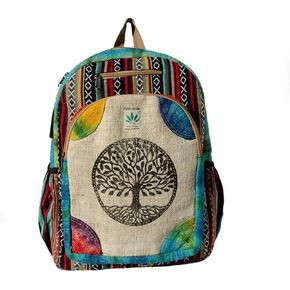 Handmade Hemp Backpack Large Travel Fashion Backpack Handmade in Nepal Tree of Life Design