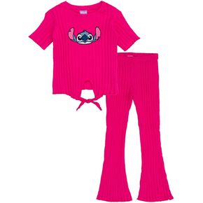 Disney Junior Girls Cropped Ribbed T-Shirt and Flare Pants Outfit Set Toddler to Big Kid Sizes (2T - 14-16) in Kuwait