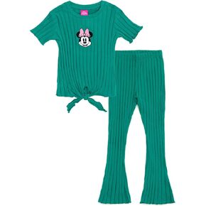 Disney Junior Girls Cropped Ribbed T-Shirt and Flare Pants Outfit Set Toddler to Big Kid Sizes (2T - 14-16)