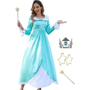 Poboola Women's Halloween Princess Costume Adult Cosplay Dress Classic Party Fancy Dress With Crown Earrings Gloves
