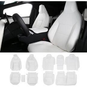 Seat Covers Full Set for Cybertruck 2024+ Full Coverage PU Leather Seat Protector with Armrest CoverAutomotive Seat Covers Front and Back Seats cover for Cybertruck Interior Accessories (Black/White)