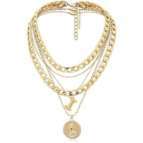 MJartoria Gold Layered Necklaces for Women Trendy Balloon Initial Pendant Necklace Dainty Chunky Chain Choker Necklaces Jewelry Birthday Gifts