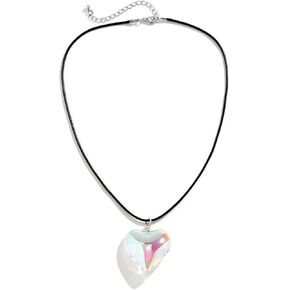 Etercycle Red Heart Necklace, Chunky Puffy Heart Choker Necklaces for Women, Big Glass Heart Pendant Necklace Y2K Trendy Jewelry Accessories