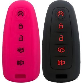 Silicone 5Bto Key Fob Cover Remote Case Keyless Protector Compatible with Ford C-Max Edge Escape Expedition Explorer Flex Focus Taurus Lincoln MKS MKT MKX Navigator M3N5WY8609(Black+Pink)