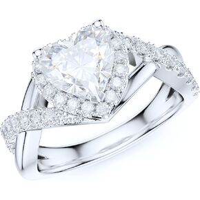 Sterling Silver Split Shank Fancy Infinite Heart Shape Simulated Diamond or Genuine Moissanite Halo Ring Promise Ring Engagement Ring