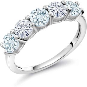 Gem Stone King 925 Sterling Silver Sky Blue Aquamarine and White Moissanite Wedding Band Ring For Women (0.83 Cttw, Round 3.5MM, Available In Size 5, 6, 7, 8, 9)