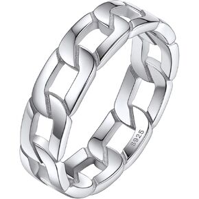 Silvora 925 Sterling Silver Cuban Link Rings, Chain Rings for Women Men Vintage Eternity Band Ring Jewelry Size 6-12