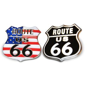 Route 66 Patriotic American Flag & Solid Black 2-Piece Lapel or Hat Pin & Tie Tack Set with Clutch Back by Novel Merk
