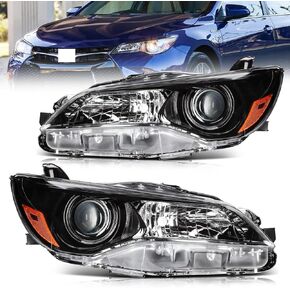 2015 2016 2017 Camry Headlights,Projector Headlight Assembly Compatible with 2015-2017 Toyota Camry LE/SE/XLE/XSE,Halogen Headlamp Replacement Driver Paaenger Chrome Housing Amber Reflector