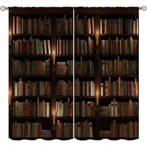 Bookshelf Blackout Curtains for Home Decor,Library of Old Books Or Bookcase Rod Pocket Thermal Insulated Drapes Darkening Window Curtain for Girls Boy Bedroom Living Room 42 x 63 Inch