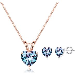 SMILEST June Birthstone Jewelry for Women, 925 Sterling Silver Heart Alexandrite Birthstone Pendant Earrings Set for Women, Valentines Christmas Thanksgiving Birthday Jewelry Gifts
