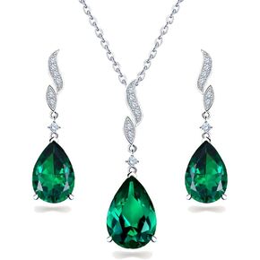 Pear cut Gemstone 925 Sterling Silver Jewelry Set for Women 18"-20" Teardrop Pendant Necklace Drop Earrings